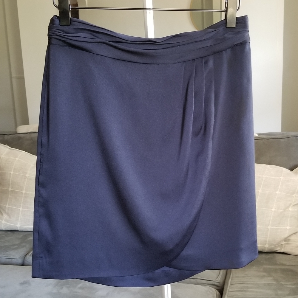 Silky Draped Faux-Wrap Skirt w/ Pleated Waist